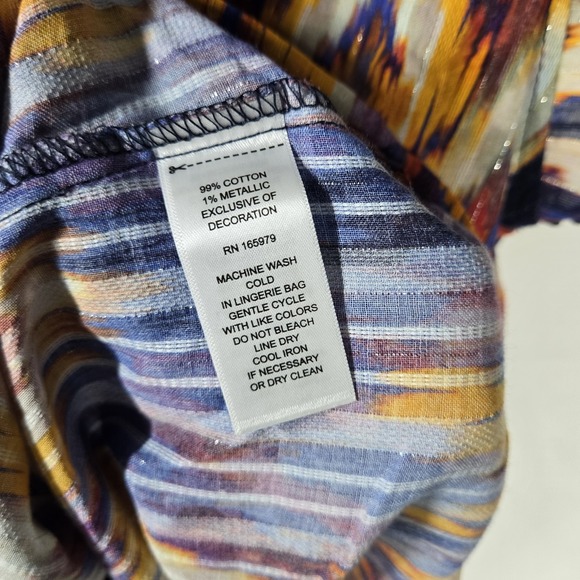 NWT Cable‎ & Gauge Boho Ikat Print Blouse Top Multicolor Large Flutter Sleeve - Picture 5 of 14